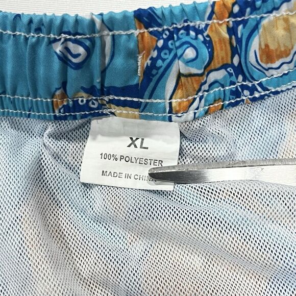Peter Millar Swim Trunks Mens Blue 8" All Over Print Fun Seaside Ocotopus Sz XL - Picture 4 of 7